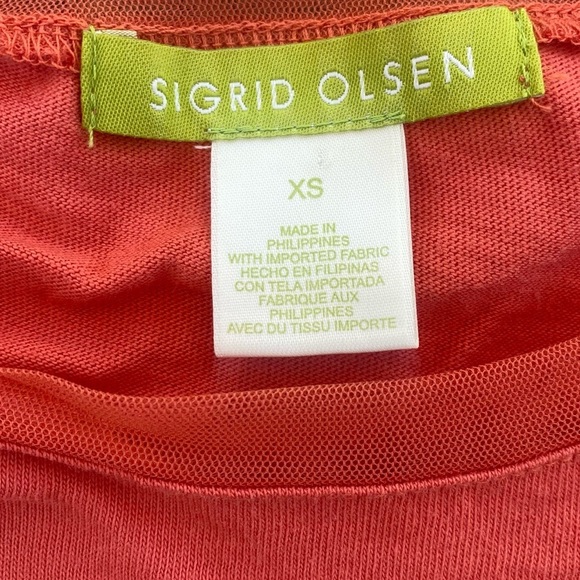 Sigrid Olsen Knit Top Tee Women's Size XS Orange Mesh Trim Stretch 100% Cotton - Picture 3 of 5